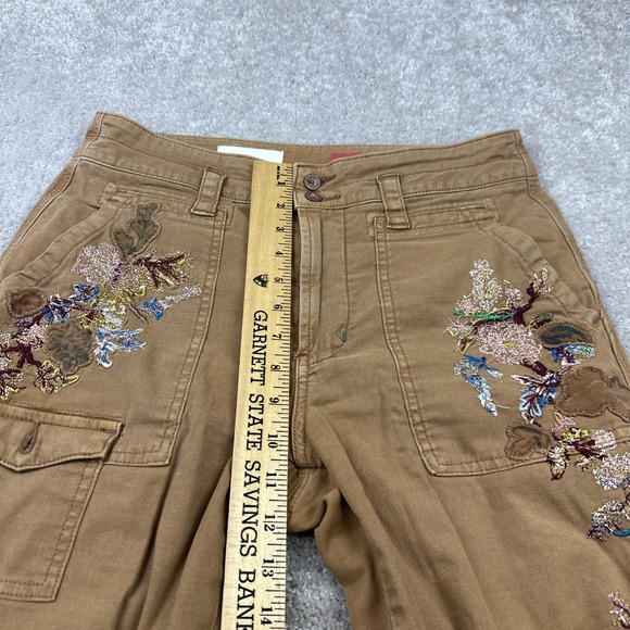 Anthropologie The Wanderer Beaded Flower Embroidered Brown Pants Size 28 - Picture 7 of 8